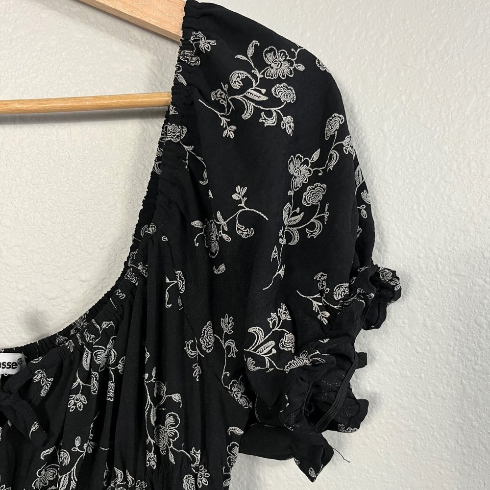 Charlotte Russe Black Floral Puff Sleeve Tiered Mini Dress Medium Coquette - Picture 3 of 8